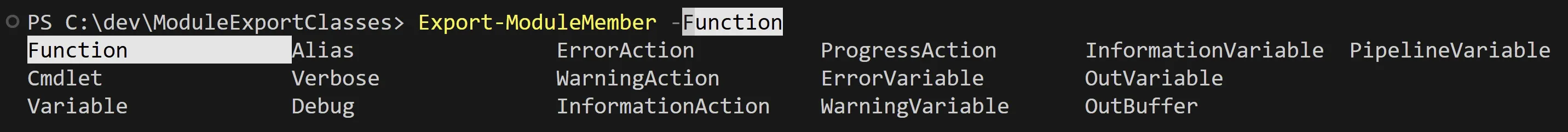 Export-ModuleMember parameters do not include class exporting